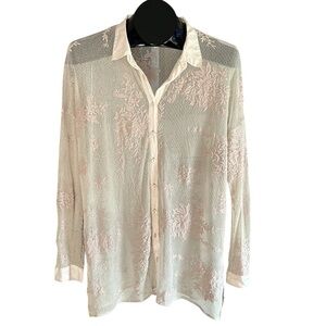 Biya by Johnny Was embroidered button-down silk & nylon sheer blouse